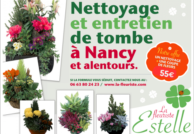 Fleurissement et entretien de la tombe Nettoyage brossage rinçage séchage manuel des ornements et fleurissement de tombe à nancy