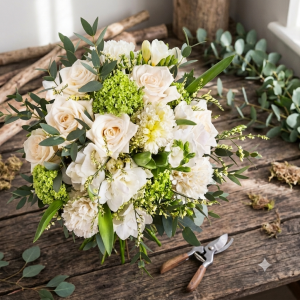 Bouquet de saison blanc et vert , éco responsable fait par votre artisan fleuriste estelle