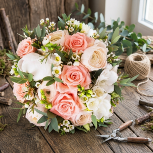 Bouquet de saison surprise éco responsable rose et blanc du fleuriste