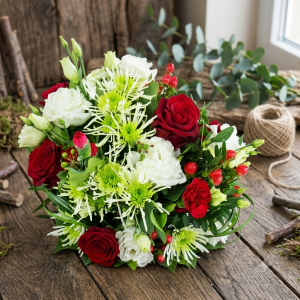 bouquet de fleurs de saison rouge et blanc , éco responsable livraison gratuite sur nancy .