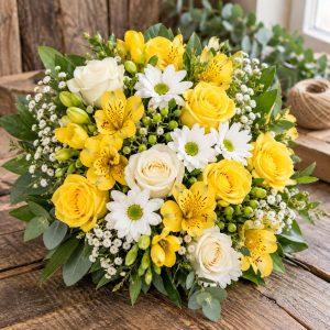 bouquet surpise du fleuriste blanc et jaune
