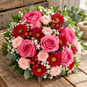 bouquet surpise du fleuriste rose et rouge